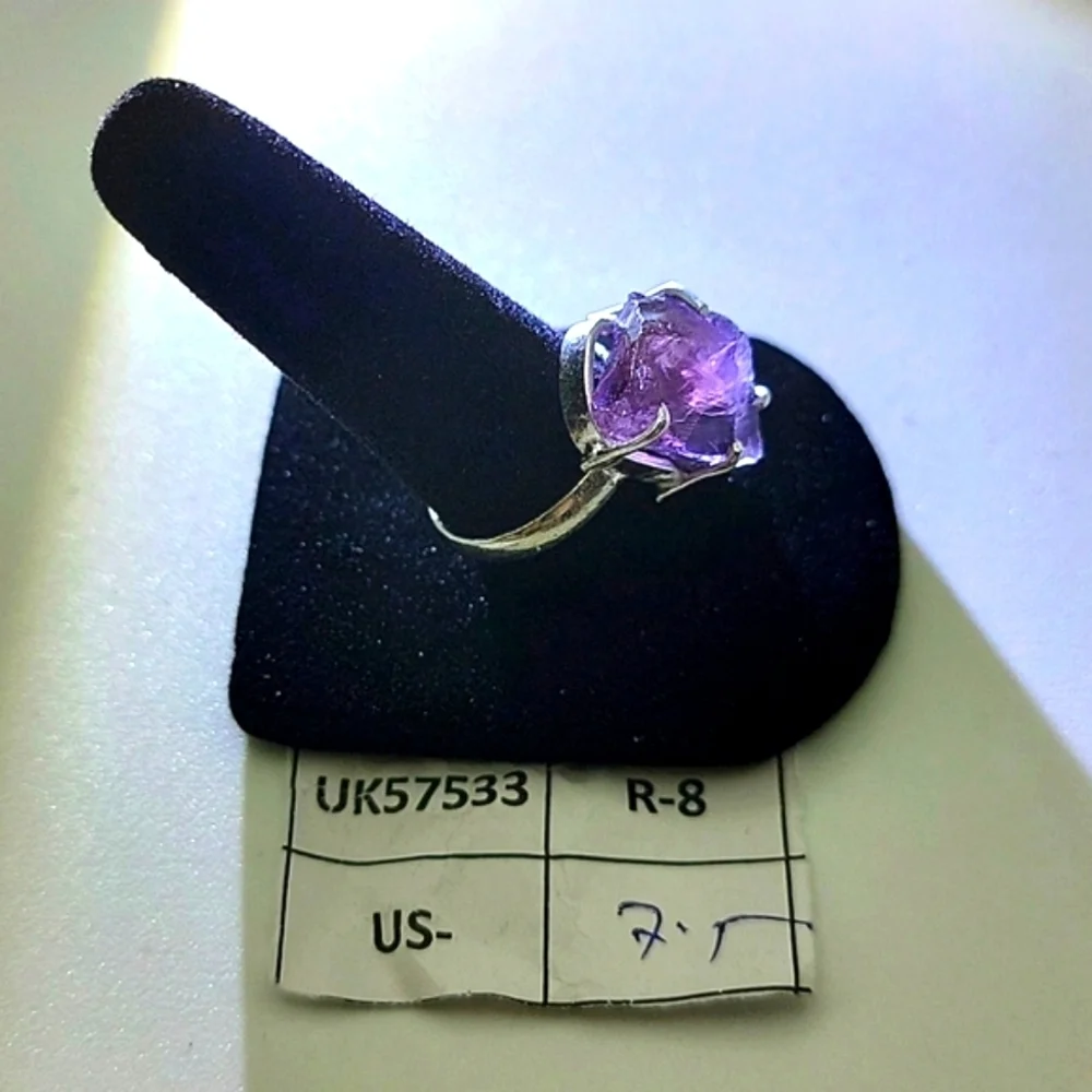NEW 925 Silver Plated Amethyst Rough Natural Gemstone Ring Jewelry US Size 7.5